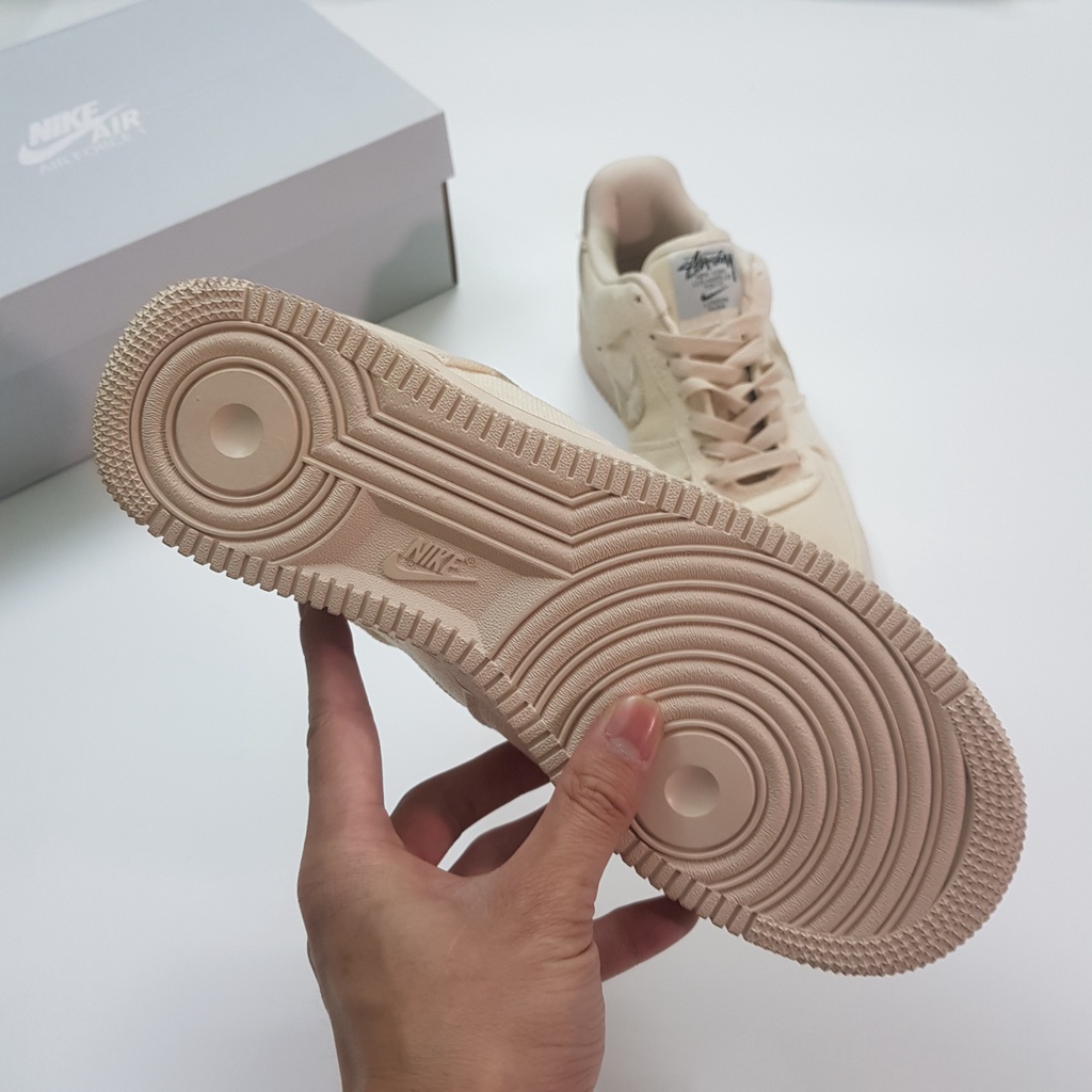 Giày Af1 Stussy Fossil Kem Sữa Cao Cấp Fullbox, Giày thể thao af1 cổ thấp màu kem sữa chất liệu phải không gãy mũi