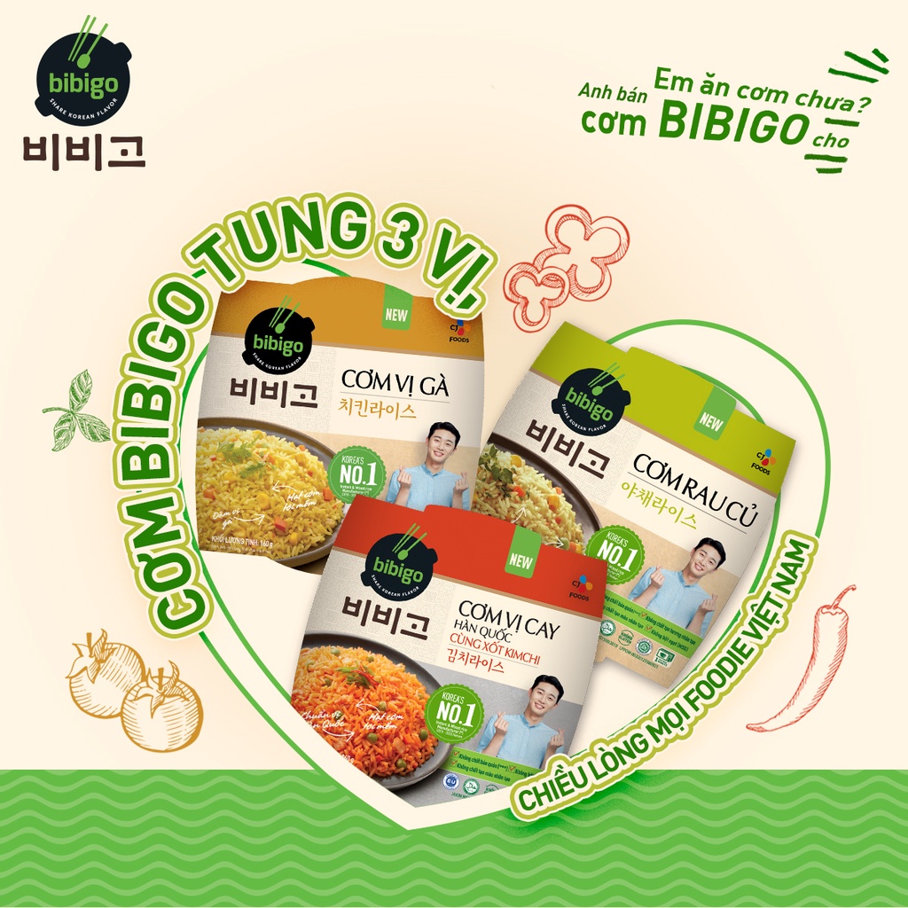 Cơm Xốt Kimchi vị cay/ Rau Củ/ Vị Gà/ Cháo Tươi Thịt Bò Rau Củ Bibigo