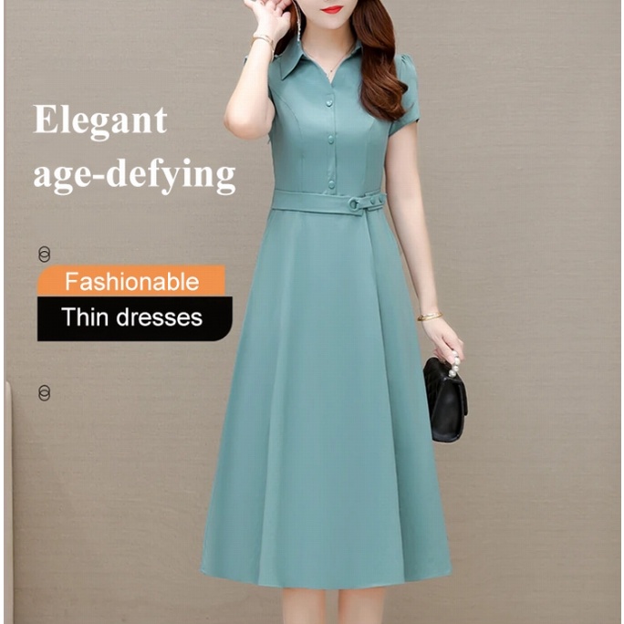 Đầm Midi Cổ Bẻ Thời Trang Thanh Lịch Cho Nữ