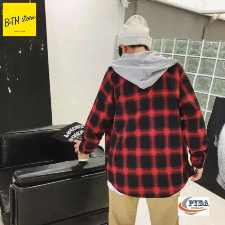 Áo khoác sơ mi chống nắng có mũ 2 lớp vải sơ mi caro cho nam và nữ