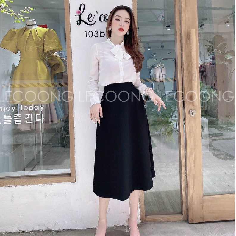 Chân váy A dài đính cúc tuyết mưa Hàn đen_LeCoong CV11 | BigBuy360 - bigbuy360.vn