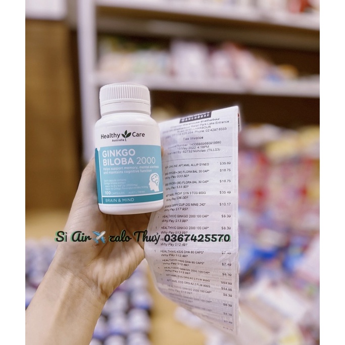 (Air ✈️ đủ bill) Viên Uống Bổ Não Ginkgo Biloba 2000mg Healthy Care Úc 100 Viên