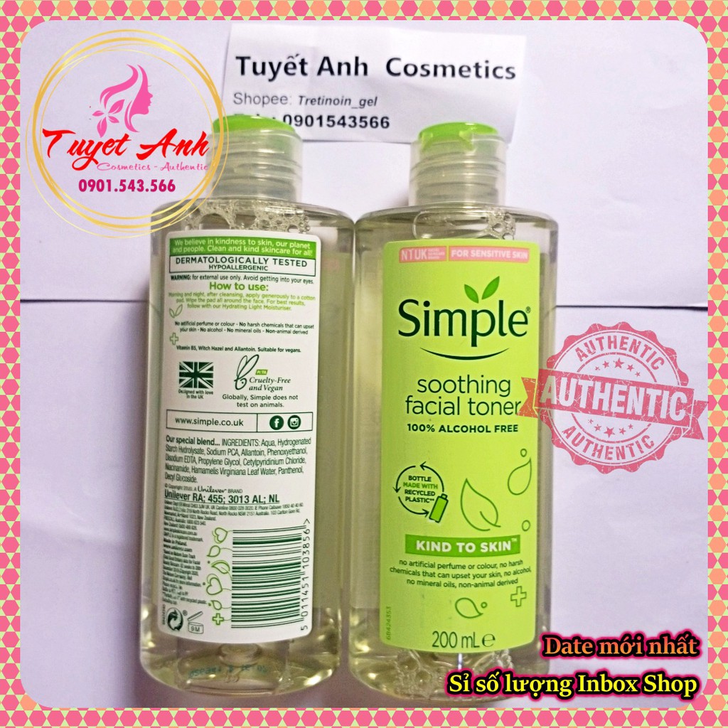 [Auth-Date mới] Simple - Sữa rửa Mặt, Toner Nước Hoa Hồng, Tẩy Trang Simple