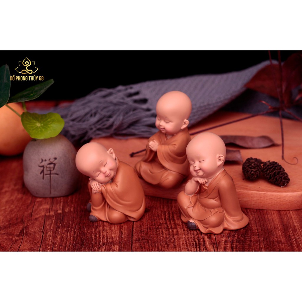 ☘️HOT☘️ Bộ 03 chú tiểu AN NHIÊN trang trí nhà cửa,ôtô - mẫu ngồi 7cm