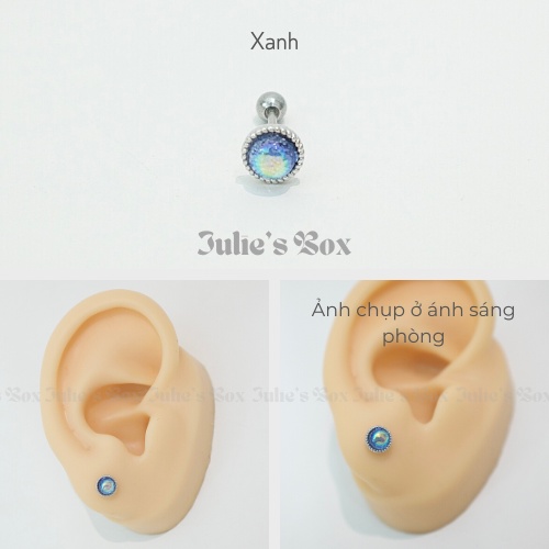 [1 CHIẾC] Khuyên Tai Đá Galaxy 4 Màu Tròn Màu Bạc Unisex Titanium Không Gỉ Không Ngứa Không Đen julies box 66