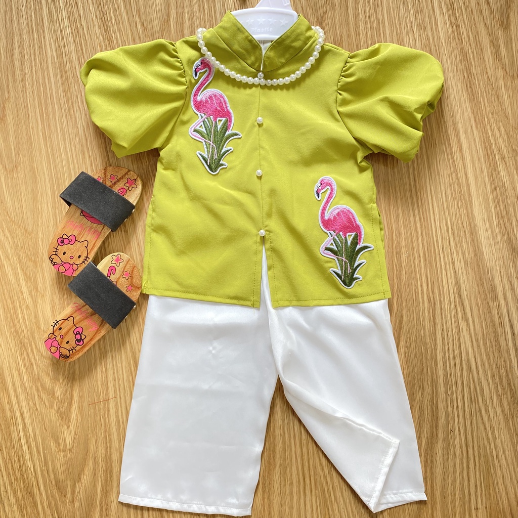 Bộ đồ bà ba bé gái chim hạc xanh bơ 8-28kg Angel Baby Thời Trang Thiết Kế