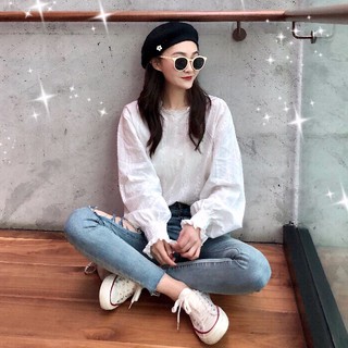 [ORDER] Blouse ren tay bồng cổ tròn