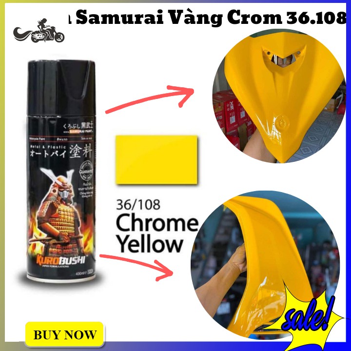Sơn xịt Samurai màu vàng Crom mã 36108 (chai 400ML)