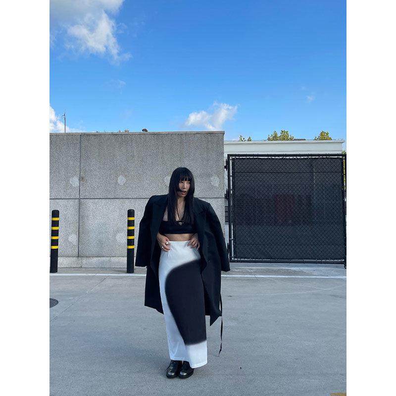 Chân Váy Dài Lưng Cao Màu Trắng Đen Phong Cách Trung Hoa 2022