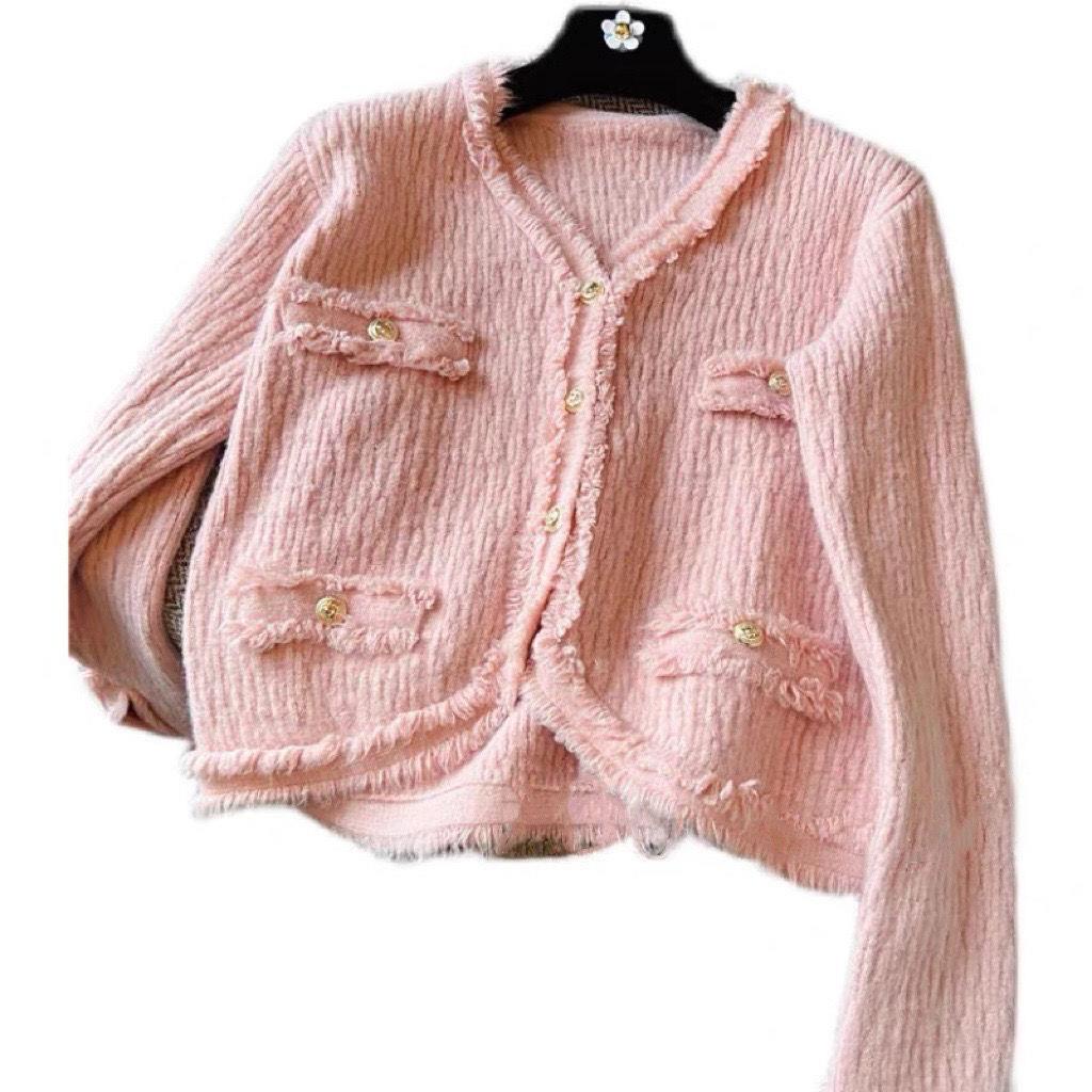 Áo Khoác Cardigan Dệt Kim Dáng Ngắn Phối Tua Rua Thời Trang Mùa Xuân 2022 Mới