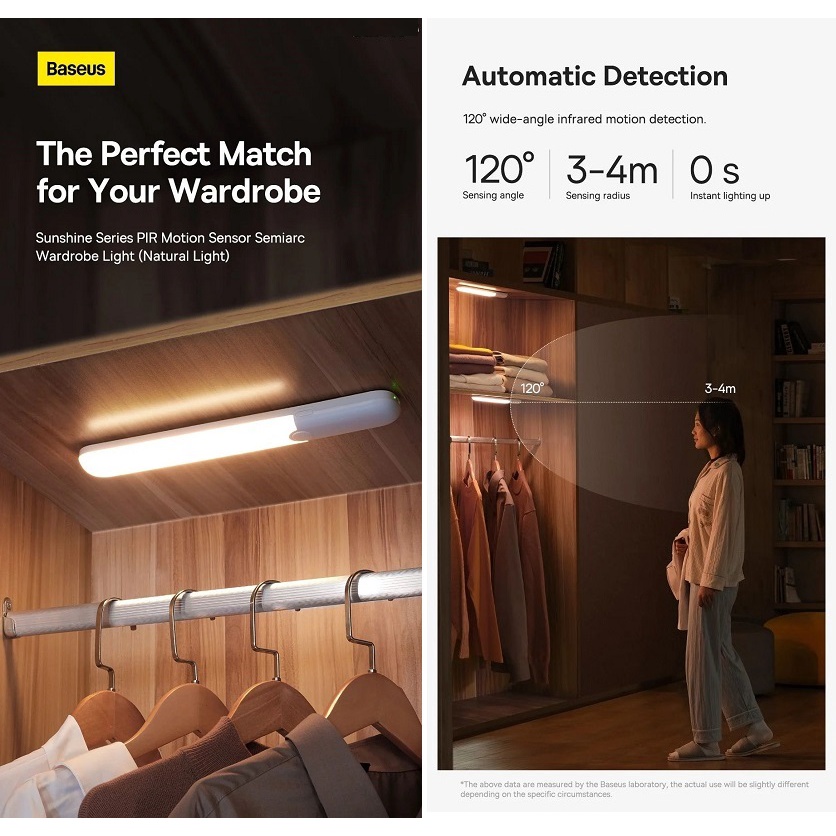 Đèn cảm biến chuyển động thông minh Baseus Sunshine Series PIR Motion Sensor Semiarc Wardrobe Light