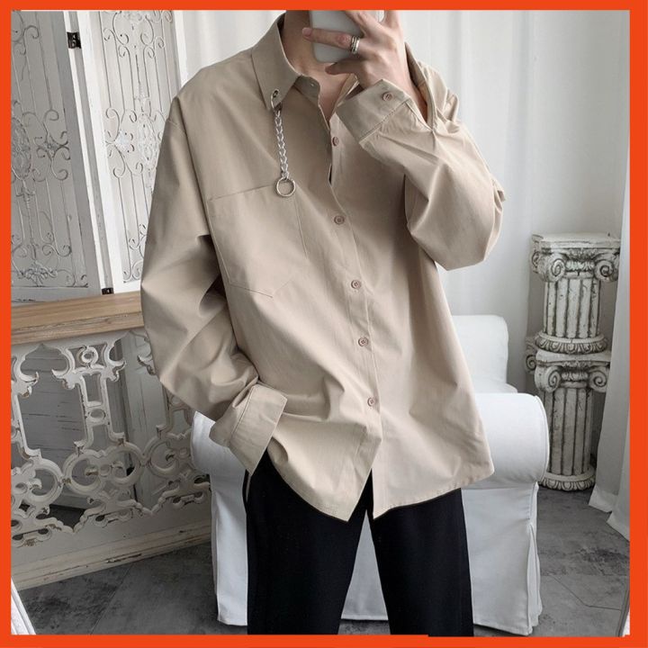 Áo sơ mi nam nữ dài tay unisex basic form rộng suông phối khoen cổ tay dài cao cấp phong cách Hàn Quốc - AMK027 | BigBuy360 - bigbuy360.vn