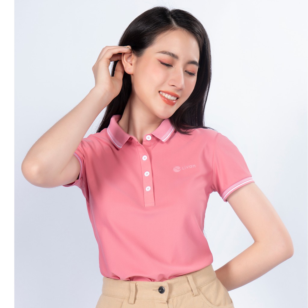 Áo Polo Nữ Nova Livan Sport Màu Hồng Kháng Khuẩn Thoáng Khí Không Nhăn Cổ Bo Cao Cấp