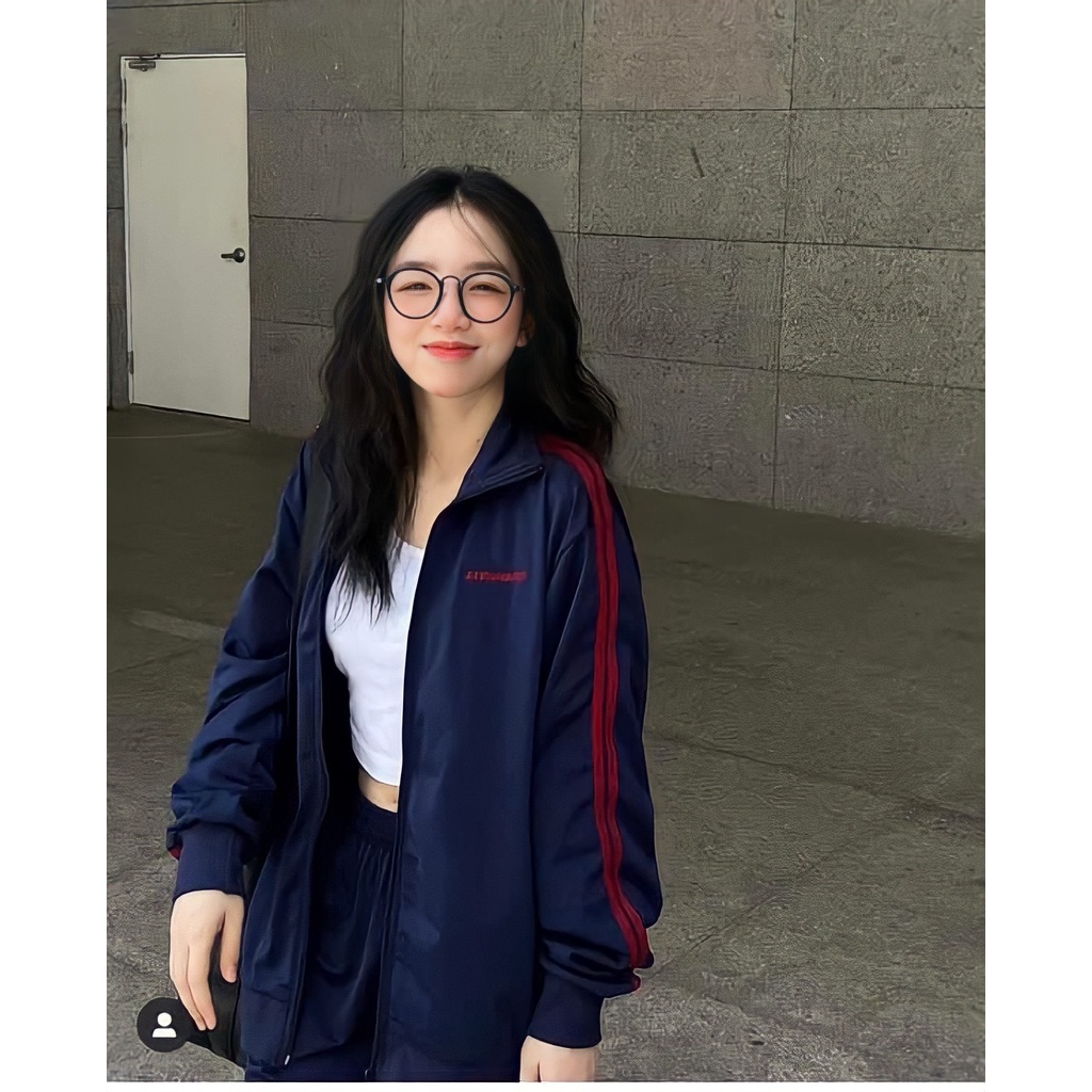 Áo Khoác Nỉ Unisex Tay Phối Sọc Đỏ Màu Xanh Than