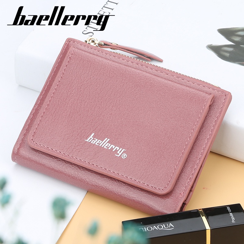 BAELLERRY Ví da ngắn có khóa kéo phong cách Âu Mỹ thời trang cho nữ
