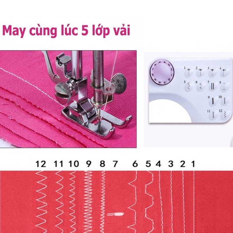 Máy May Gia Đình Mini UFR 12 Đường May Có Vắt Sổ, May Được Vải Thun Kèm Chân Vịt, Để Bàn Tiện Lợi Bảo Hành 12 Tháng