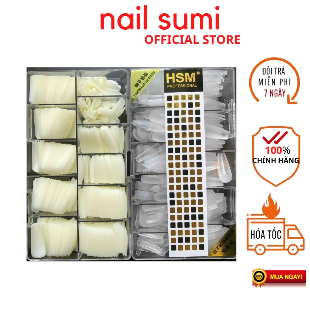Móng úp phom thang nhám sẵn HSM hộp 600 móng.
