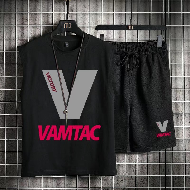 Bộ Áo Thun Sát Nách In Chữ + Quần Short Dáng Rộng Phong Cách Hàn Quốc Dễ Phối Đồ Thời Trang Mùa Hè Cho Nam Và Nữ M-8XL