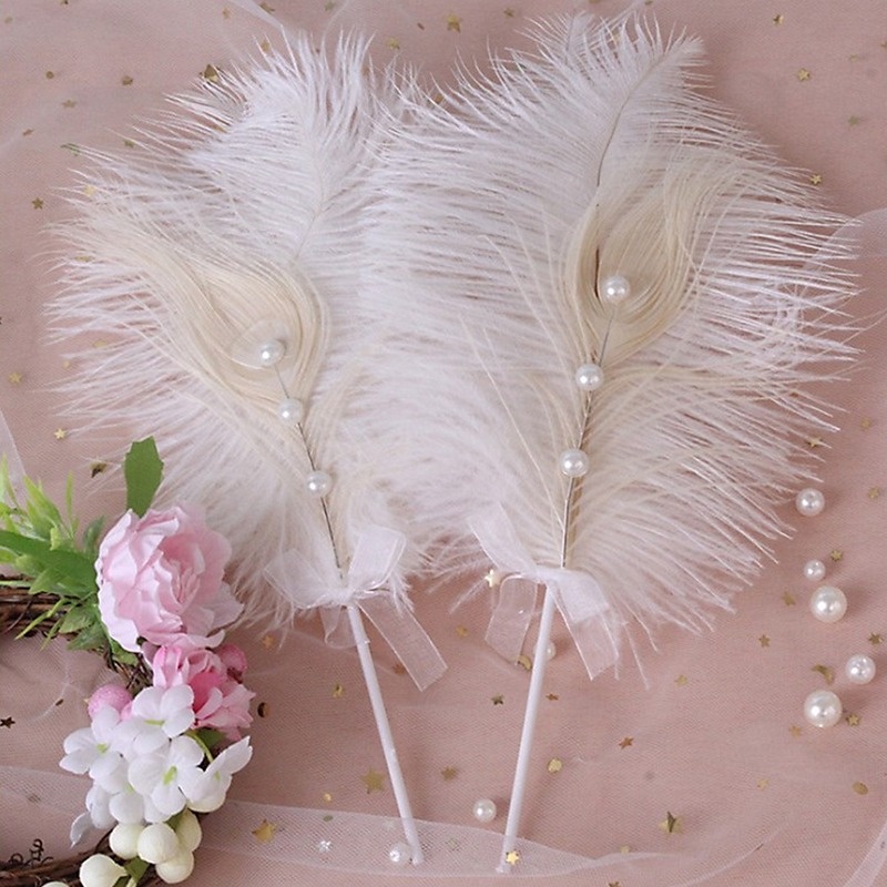 Khuôn Làm Bánh 8 Inch Kiểu Ren Có Đính Ngọc Trai Và Lông Đà Điểu