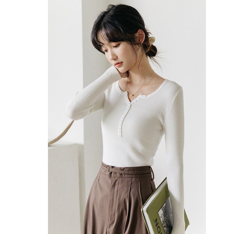 Áo len đan dệt kim tay dài dáng ôm freesize phong cách Hàn Quốc trẻ trung cho nữ | BigBuy360 - bigbuy360.vn