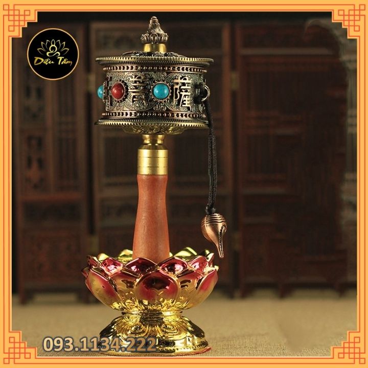 Kinh luân cầm tay có chứa câu chú Om Mani Padme Hum - Bánh xe Mani Kinh Luân Tây Tạng MS450