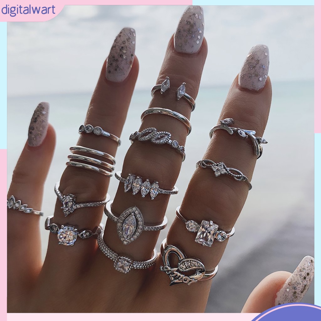 Set 15 Nhẫn Hợp Kim Đính Đá Phong Cách Bohemian Thời Trang Cho Nữ