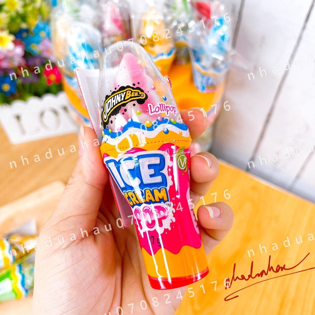 Một cây kẹo mút phủ cốm hình kem ốc quế Ice Cream Pop Hongkong cây lớn 27gam
