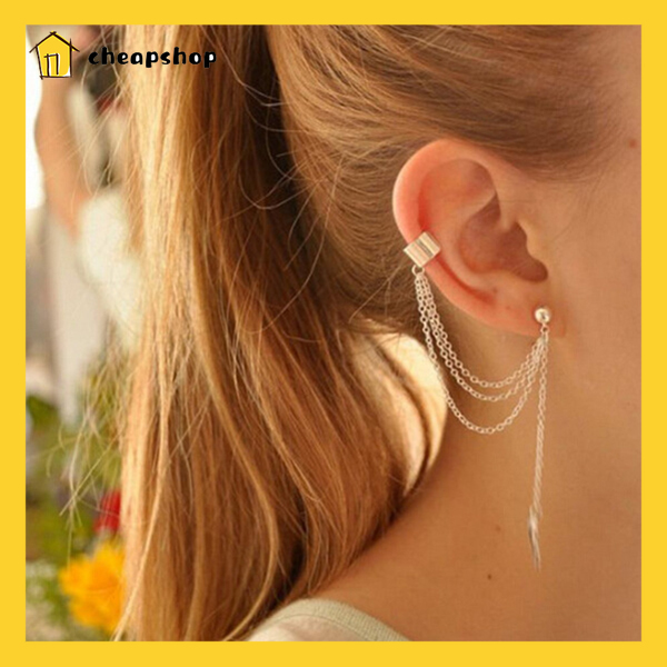 iF YOU Hoa Tai Dáng Dài Mặt Hình Lá Mạ Vàng Phong Cách Hàn Quốc