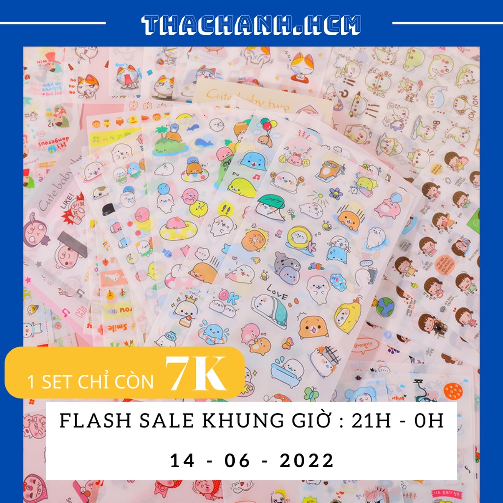 HCM - Ngẫu Nhiên Bộ Sticker 6 Tấm Họa Tiết Đa Dạng Cute Phômai Que