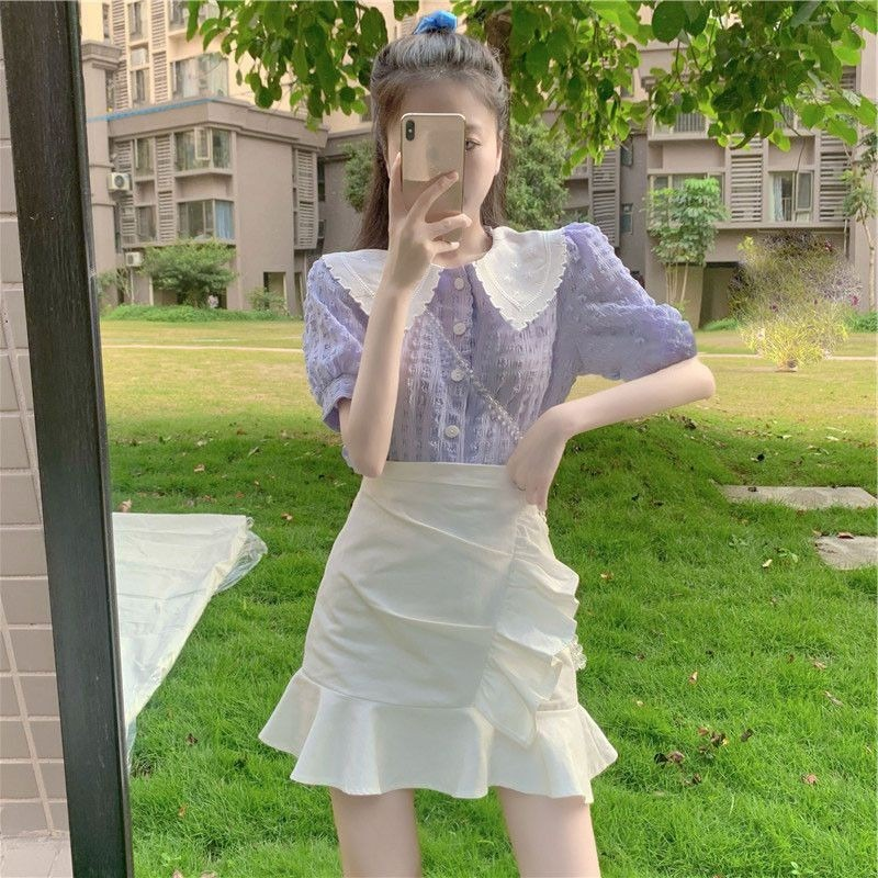Áo Sơ Mi Ngắn Tay Cổ Búp Bê Thời Trang Mùa Hè Hàn Quốc 210512 | BigBuy360 - bigbuy360.vn