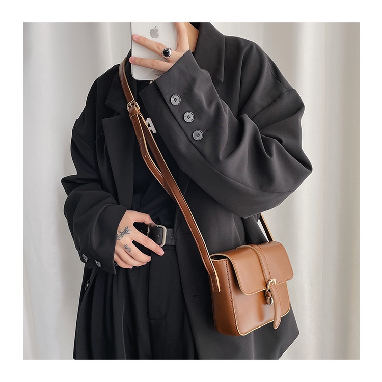 Túi đeo chéo nam da trơn cặp chữ nhật Messenger Túi da cứng thời trang Hàn Quốc Trung Quốc ulzzang MINA