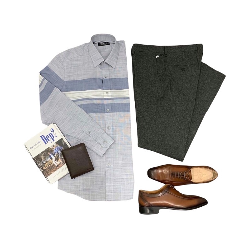 Áo Sơ Mi Nam Dài Tay Owen AS23314D Somi Công Sở Cao Cấp Màu Ghi Xám Kẻ Ngang Dáng Ôm Không Túi Chất Sợi Tre Mềm Mát | BigBuy360 - bigbuy360.vn