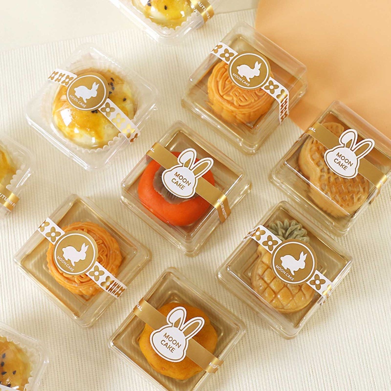 Yoo 10 cái hộp bánh trung thu trang trí nhãn cookie macaron hộp đựng bánh hình dán cho ngày trung thu trung quốc