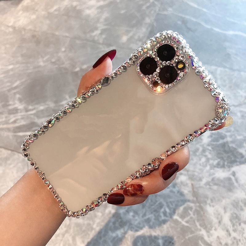 Ốp Điện Thoại Trong Suốt Đính Kim Cương 3D Sang Trọng Cho Iphone 12 13 14 Plus 11 / 12 / 13 / 14 Pro Max XS XR X 7 8 Plus SE 2020