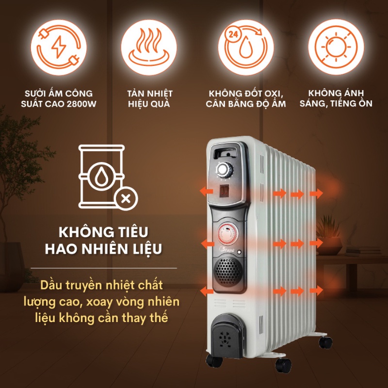Máy sưởi dầu Nhật Bản nhập khẩu chính hãng FujiE OFR4613 Không khô da - Không phát sáng - Không đốt oxy