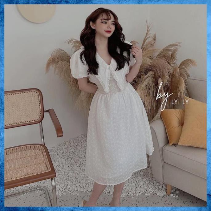 [Cao Cấp] Váy Nữ Hoa Ren Cổ Bẻ Cao Cấp Đầm Hoa Chất Thô Hoa Dệt Nổi Lót Cotton Siêu Xinh