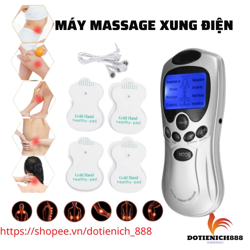 Máy massage xung điện 4 miếng dán vật lý trị liệu mát xa châm cứu bấm huyệt cầm tay lưng cổ vai gáy