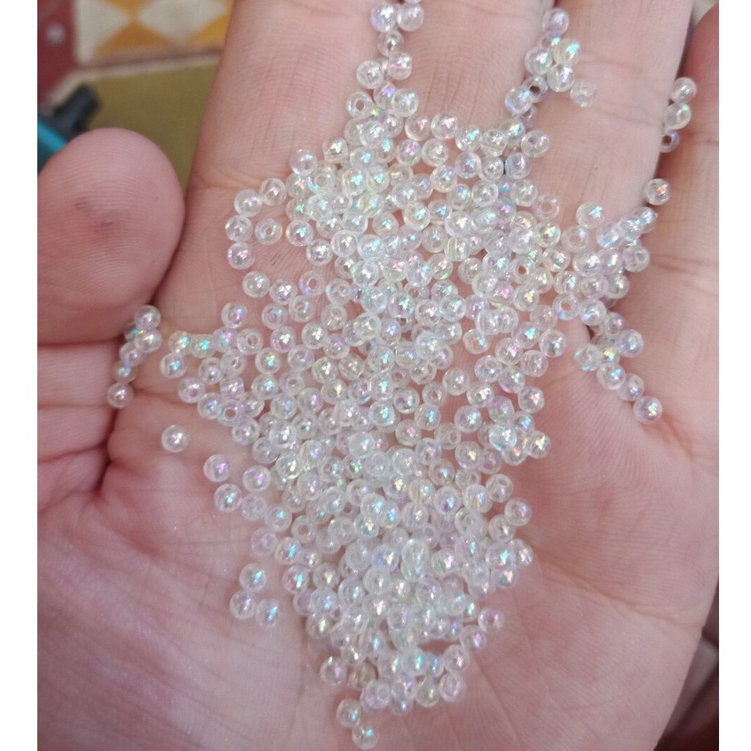 20 hạt nhựa tròn ánh màu hologram 3mm, 4mm/ hạt nhựa acrylic màu lấp lánh xỏ lỗ hai đầu