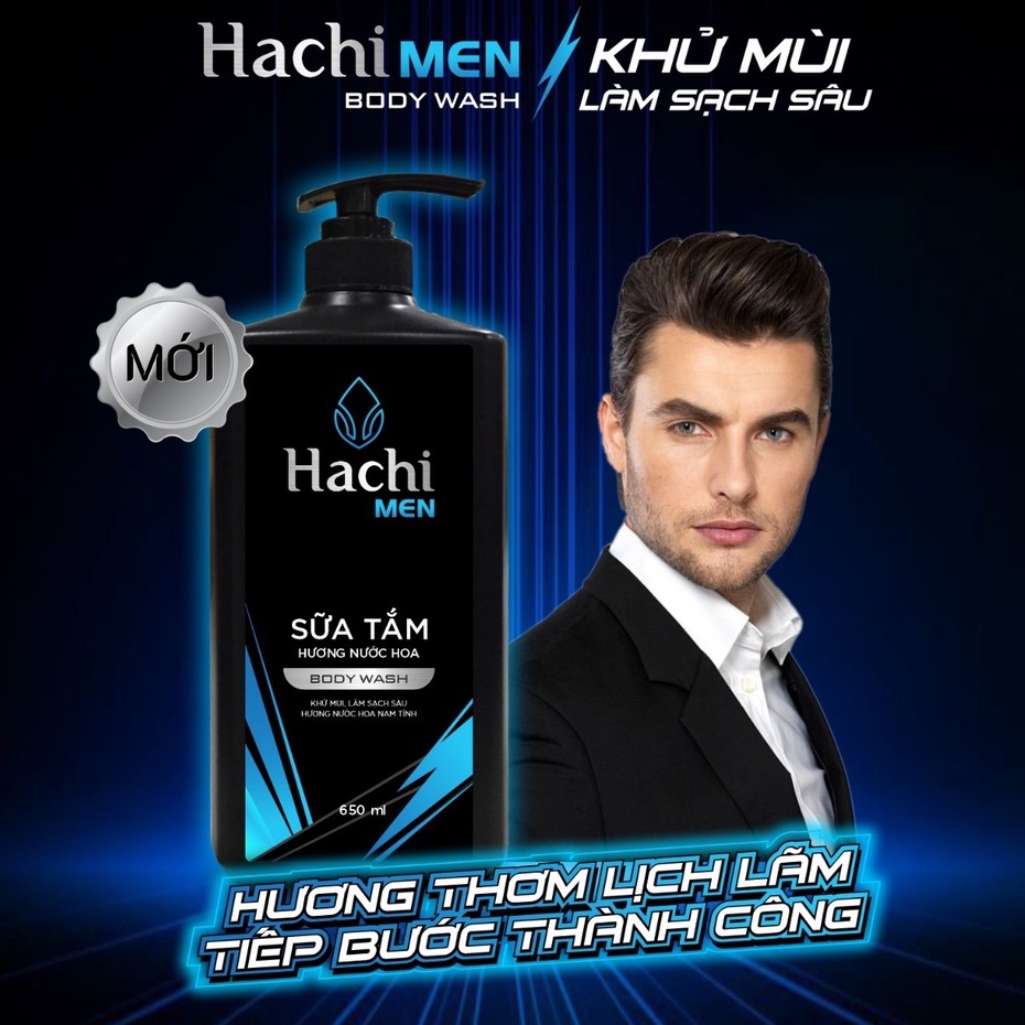 Sữa tắm Hachi Men hương nước hoa BODY WASH 650ml khử mùi làm sạch sâu hương nước hoa nam tính - Sữa tắm nam Chính Hãng