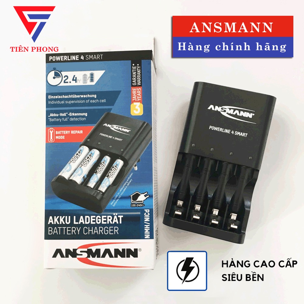 Máy Sạc Ansmann Powerline 4 Smart - Sạc 4 pin tiểu đũa Hàng Chính Hãng