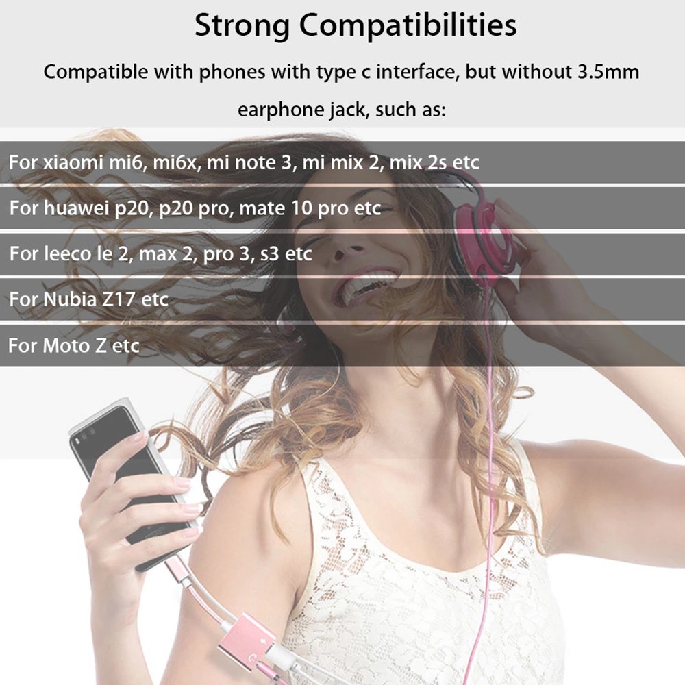 Cáp điều hợp cổng loại C qua 3.5mm 2 trong 1 cho Huawei Xiaomi