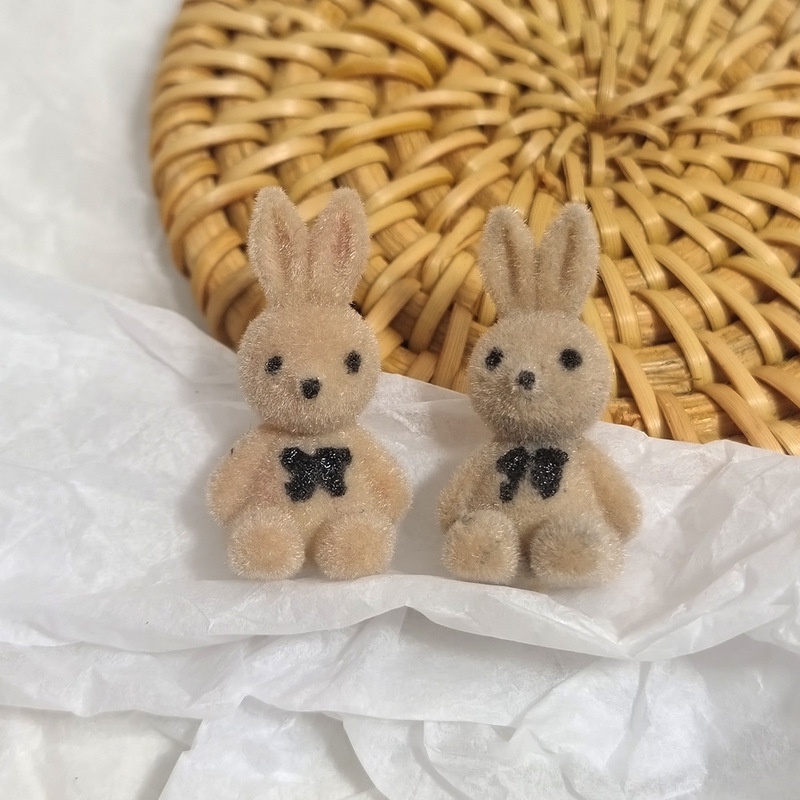 [Vintage Cute Autumn and Winter Flocking Bunny Studs Earrings] [Women Bridal Wedding Drop Earrings] [Ladies Elegant Dangle Earrings]