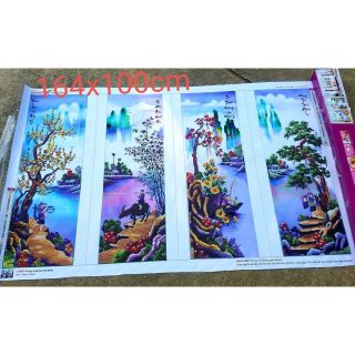 Tranh đính đá tứ quý tiều ngư canh mục 146x1m chưa đính