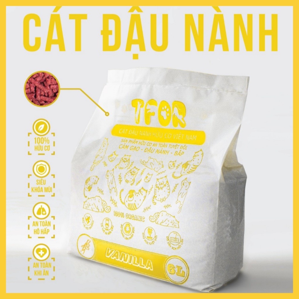 [6 BAO] Cát Đậu Nành TFOR 6L-2.3KG | Cát hữu cơ organic, tofu cat litter, cát không bụi, nhà vệ sinh cho mèo