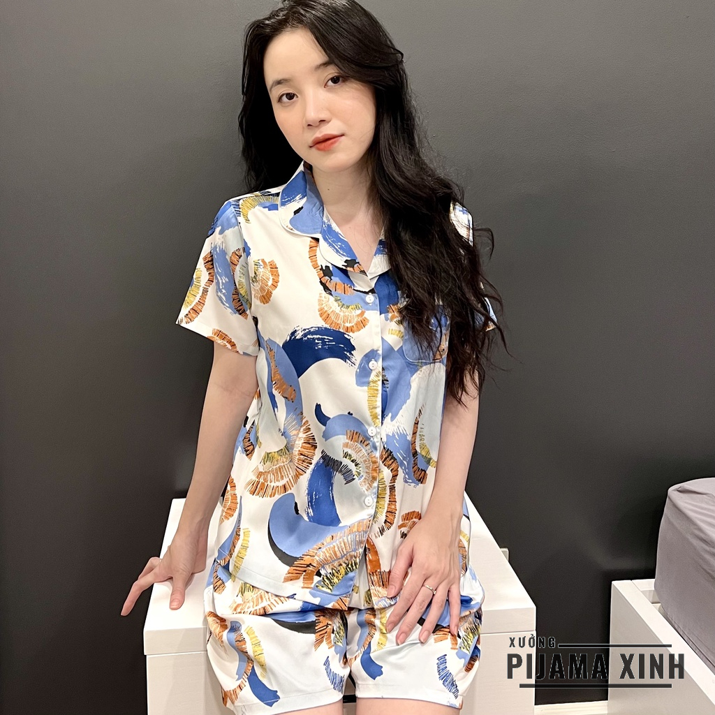 ĐỒ BỘ NỮ - PIJAMA HÀNG THIẾT KẾ Bộ Mặc Nhà Chất Lụa Latin Họa Tiết Vải Cao Cấp Mềm Mịn