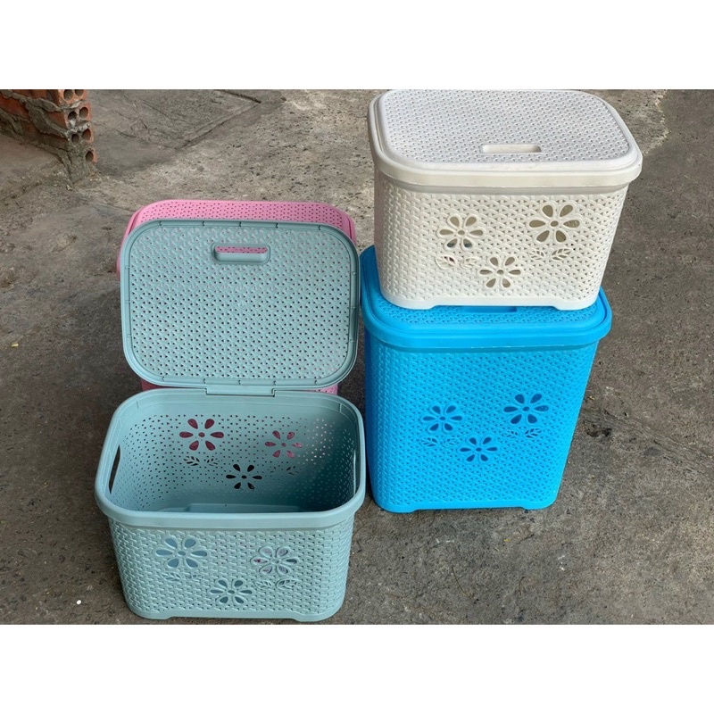 [Chọn màu] Giỏ nhựa đựng quần áo có nắp kiểu Hàn Quốc 5159