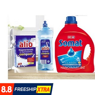 Combo Nước rửa bát Somat Gel 2L+Muối rửa bát Alio 2kg + Nước làm bóng Alio 1L