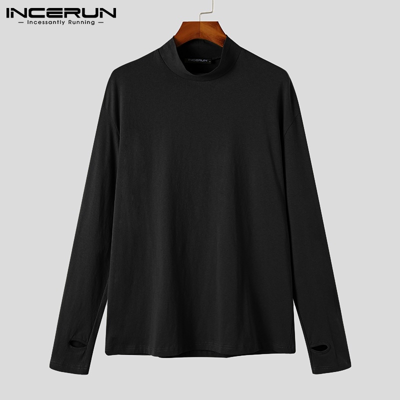 Áo INCERUN bằng cotton tay dài cổ cao dễ phối đồ phong cách giản dị thời trang cho nam