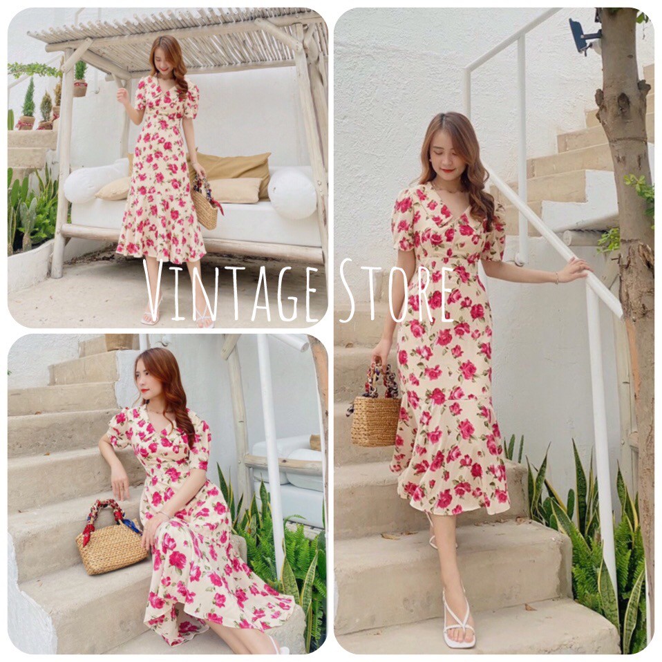 Đầm Maxi hoa, đi tiệc, đầm đuôi cá tôn dáng cho các chị diện Tết VINTAGE STORE