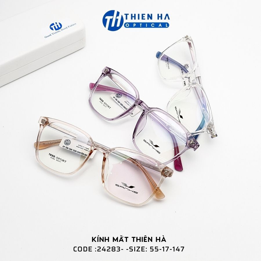 Gọng kính vuông nam nữ Kính Mắt Thiên Hà chất liệu nhựa dẻo nhẹ càng kính cốt thép chắc chắn, unisex dễ đeo Shanhe 24283